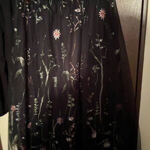 Floral Embroidered Black tulle Dress long skirt 2x